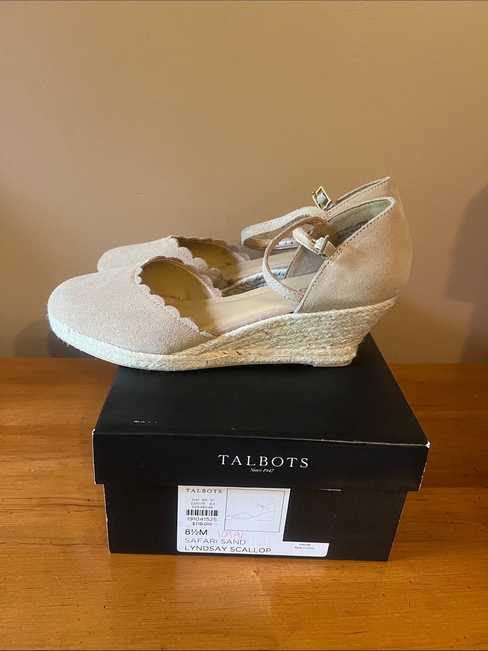 Talbots Sand Scallop Espadrille Ankle-Strap Wedges